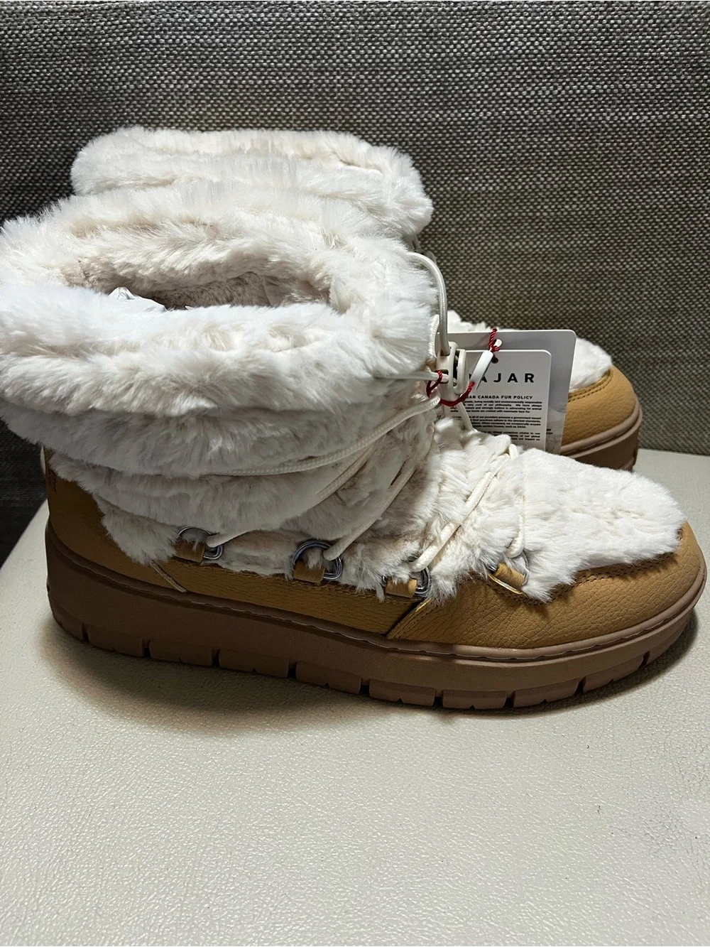 Pajar Canada Cyra Faux-Fur Lined Winter Boots in Tan and Cream Women’s